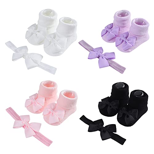 Baby Mädchen Stirnband und Socken Set, Elastische Stirnband Blumen Baby Mädchen Stirnbänder Weiche Neugeborene Kleinkind Haarschmuck von JAWSEU