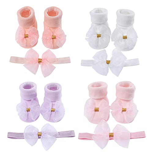 Baby Mädchen Stirnband und Socken Set, Elastische Stirnband Blumen Baby Mädchen Stirnbänder Weiche Neugeborene Kleinkind Haarschmuck von JAWSEU