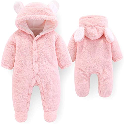 Babykleidung Neugeborene Winter,JAWSEU Baby Winter Fleece Overall Baby Schneeanzüge mit Kapuze Cartoon Bär Fleece Strampler Footed Spielanzug Mädchen Jungen Jumpsuit von JAWSEU