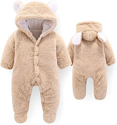 Babykleidung Neugeborene Winter,JAWSEU Baby Winter Fleece Overall Baby Schneeanzüge mit Kapuze Cartoon Bär Fleece Strampler Footed Spielanzug Mädchen Jungen Jumpsuit von JAWSEU