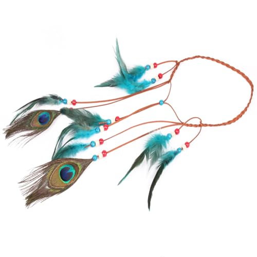 Boho Feder Stirnband Zigeuner Haarband Feder Quaste Stirnband Indian Boho Federschmuck Hippie Stirnband Tassel Haarband Schmuck Flechten Haar Band Stirnband Für Frauen Mädchen Kopfschmuck von JAWSEU