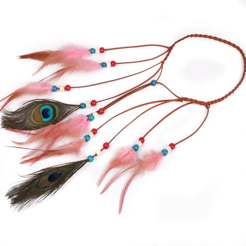 Boho Feder Stirnband Zigeuner Haarband Feder Quaste Stirnband Indian Boho Federschmuck Hippie Stirnband Tassel Haarband Schmuck Flechten Haar Band Stirnband Für Frauen Mädchen Kopfschmuck von JAWSEU