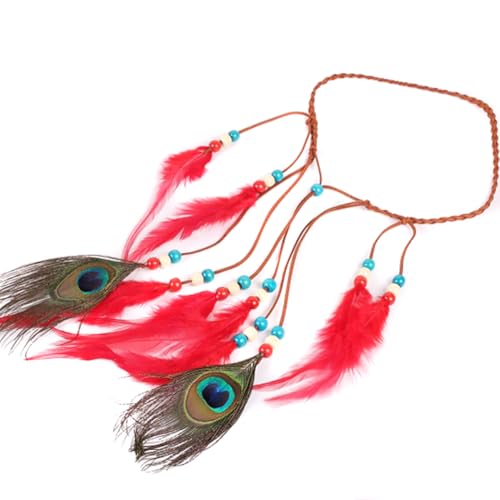 Boho Feder Stirnband Zigeuner Haarband Feder Quaste Stirnband Indian Boho Federschmuck Hippie Stirnband Tassel Haarband Schmuck Flechten Haar Band Stirnband Für Frauen Mädchen Kopfschmuck von JAWSEU