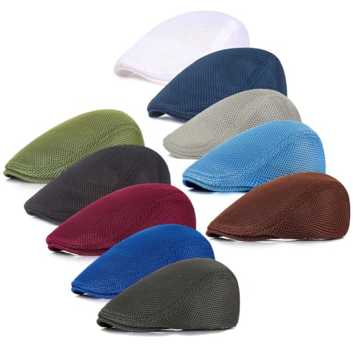 JAWSEU 10PCS Schiebermütze Schirmmütze Barett Cap Einstellbare Driving Cabbie Flatcap Gatsby Jagd Kappen Baskenmütze Newsboy Cap Leicht Sommer Schirmmütze Baskenmützen Golfermütze Vintage Cabbie Cap von JAWSEU
