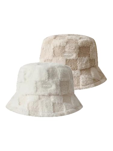 JAWSEU 2pcs Bucket Hat Winter Kunstpelz Fischerhut Damen Fell Wintermütze Wolle Anglerhut Warmer Fischermütze Lässiger Winter Flauschiger Warmer Hut Fischerhut Bucket Hat Winter Wärmer Eimer Hut von JAWSEU