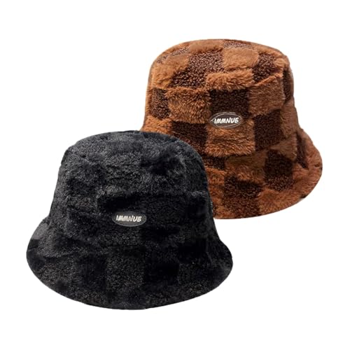 JAWSEU 2pcs Bucket Hat Winter Kunstpelz Fischerhut Damen Fell Wintermütze Wolle Anglerhut Warmer Fischermütze Lässiger Winter Flauschiger Warmer Hut Fischerhut Bucket Hat Winter Wärmer Eimer Hut von JAWSEU