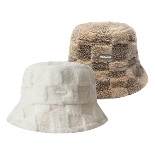 JAWSEU 2pcs Bucket Hat Winter Kunstpelz Fischerhut Damen Fell Wintermütze Wolle Anglerhut Warmer Fischermütze Lässiger Winter Flauschiger Warmer Hut Fischerhut Bucket Hat Winter Wärmer Eimer Hut von JAWSEU