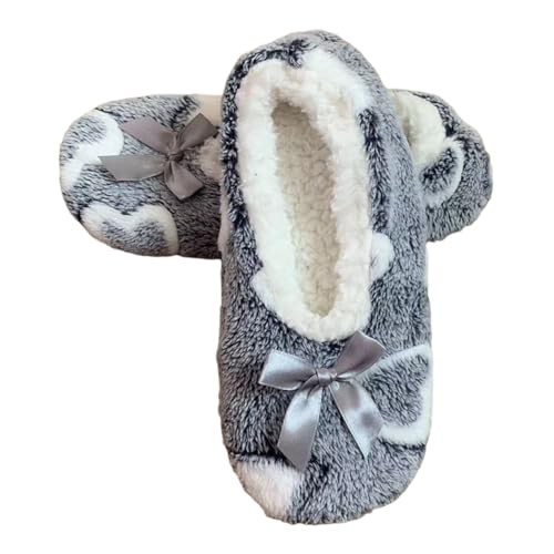 JAWSEU Damen Indoor Schuhe Plüsch Bettschuhe Weiche Stoppersocken Ballerina Kuschelsocken Stricken Winterhausschuhe Slipper Socken Rutschfeste Slipper Fuß Warme Plüschhausschuhe Weihnacht Geschenk von JAWSEU