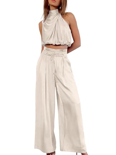 JAWSEU Damen Kleidung Sets Ärmelloses Crop Matching Sets 2024 Sommer lässige weite Hose in erfrischendem von JAWSEU