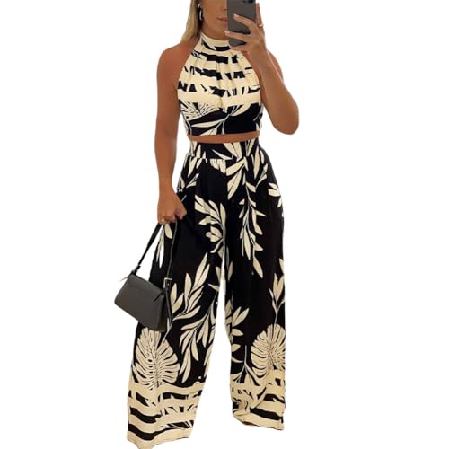 JAWSEU Damen ärmelloses Bodysuit 2024 Frische Hängende Hals Jumpsuit Sanftes Polyester Hose Anzug für Sommerveranstaltungen von JAWSEU