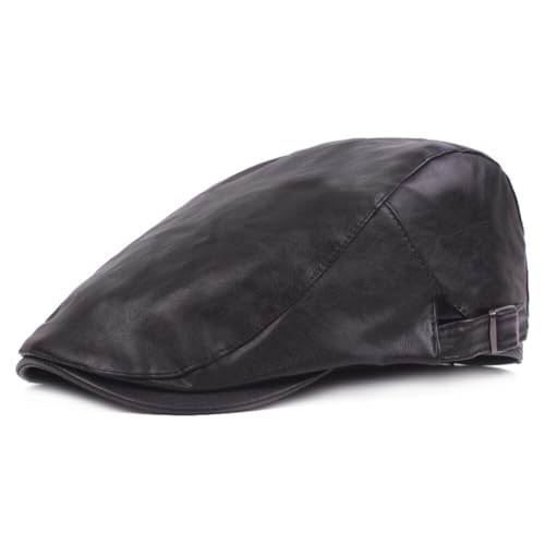 JAWSEU Herren Schiebermütze Schirmmütze Barett Cap, Einstellbare Driving Cabbie Flatcap Gatsby Jagd Kappen Baskenmütze Newsboy Cap Männer Pu Leder Newsboy Hut Frühling Herbst Retro Wild Casual Hut von JAWSEU