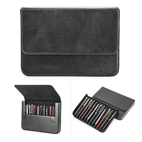 JAWSEU Leder-Füllfederhalter-Etui für 12 Stifte, Tragbare Leder-Stift-Aufbewahrungsbox mit Verstecktem Magnetischem Schnappverschluss-Design Contacts Herren Echtes Leder Stiftetui von JAWSEU