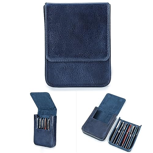 JAWSEU Leder-Füllfederhalter-Etui für 6 Stifte, Tragbare Leder-Stift-Aufbewahrungsbox Herren Echtes Leder Stiftetui Bleistifte Organizer Box Stifthalter Display Pouch Tasche Füllfederhalter Etui von JAWSEU