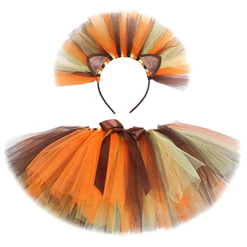 Löwe Kostüm Set, Baby Kinder Mädchen Tutu Rock Kuchenrock Tüllrock Stufenrock Prinzessinrock Minirock Ballett Tutu mit Löwe Haarreifen Mädchen Tier Löwen Tutu Kostüm für Halloween Cosplay von JAWSEU
