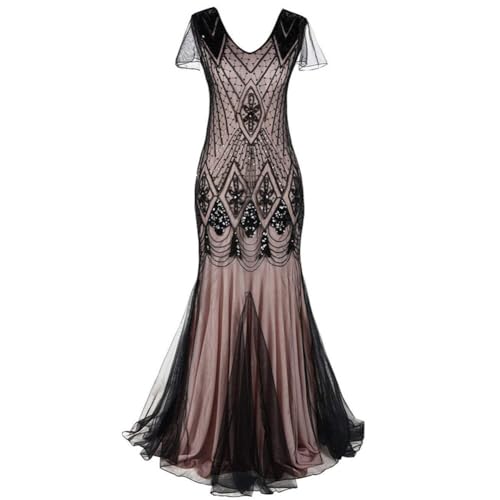 JAWSEU Partykleid Damen Lang Abendkleid 20er Jahre Kleid Flapper Great Gatsby 1920er Hochzeit Kostüm Pailletten Langes Abendkleid Cocktail Abendkleid Ballkleid 20er Jahre Kostüm Abschlussballkleid von JAWSEU