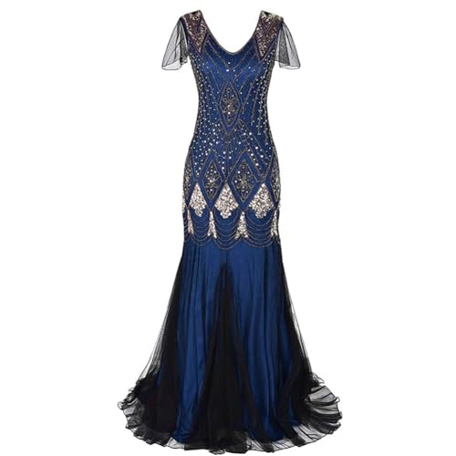 JAWSEU Partykleid Damen Lang Abendkleid 20er Jahre Kleid Flapper Great Gatsby 1920er Hochzeit Kostüm Pailletten Langes Abendkleid Cocktail Abendkleid Ballkleid 20er Jahre Kostüm Abschlussballkleid von JAWSEU