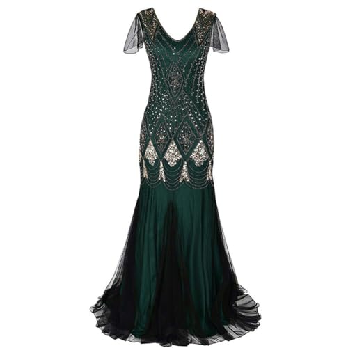 JAWSEU Partykleid Damen Lang Abendkleid 20er Jahre Kleid Flapper Great Gatsby 1920er Hochzeit Kostüm Pailletten Langes Abendkleid Cocktail Abendkleid Ballkleid 20er Jahre Kostüm Abschlussballkleid von JAWSEU
