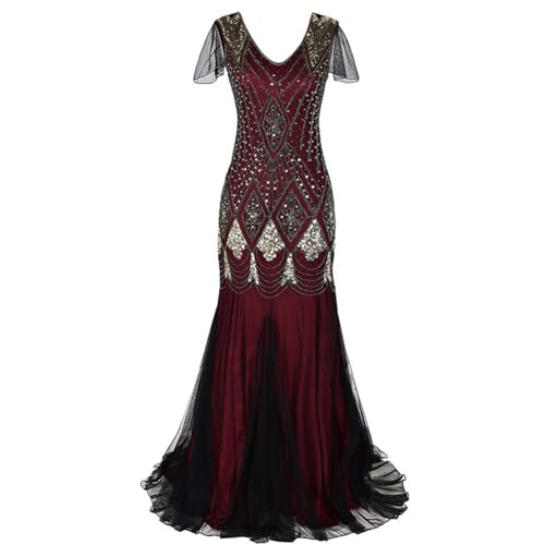 JAWSEU Partykleid Damen Lang Abendkleid 20er Jahre Kleid Flapper Great Gatsby 1920er Hochzeit Kostüm Pailletten Langes Abendkleid Cocktail Abendkleid Ballkleid 20er Jahre Kostüm Abschlussballkleid von JAWSEU