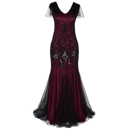 JAWSEU Partykleid Damen Lang Abendkleid 20er Jahre Kleid Flapper Great Gatsby 1920er Hochzeit Kostüm Pailletten Langes Abendkleid Cocktail Abendkleid Ballkleid 20er Jahre Kostüm Abschlussballkleid von JAWSEU