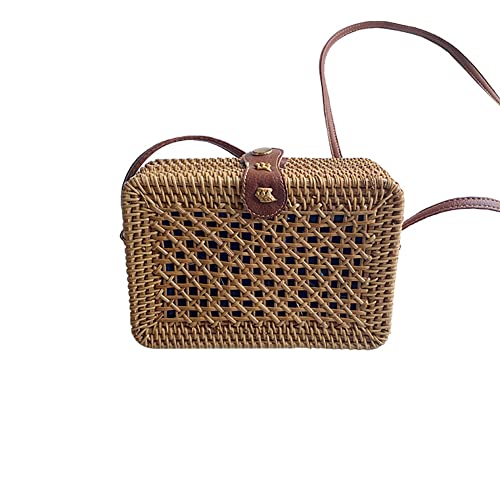 JAWSEU Rund Rattan Tasche, Damen Rund Handgefertigt Rattan Tasche Kreis Handgewebt Stroh Crossbody Tasche Korb Sommer-Strandtasche Schultertasche Umhängetasche von JAWSEU