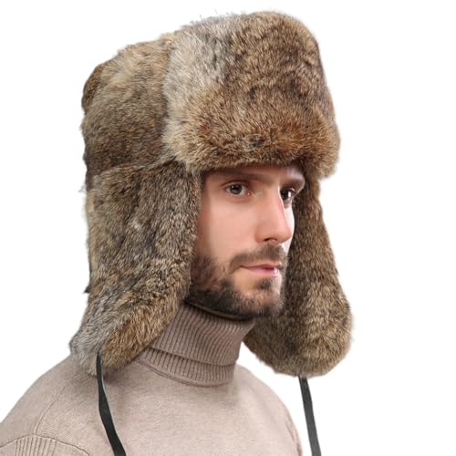 JAWSEU Russen Mütze Herren Russische Bombermütze Im Freien Warme Ohrenschützer Männer Frauen Universelle Winter Skimützen Verdickte Hüte Unisex Warme Schneedichte Fliegermütze Kunstfellmütze von JAWSEU