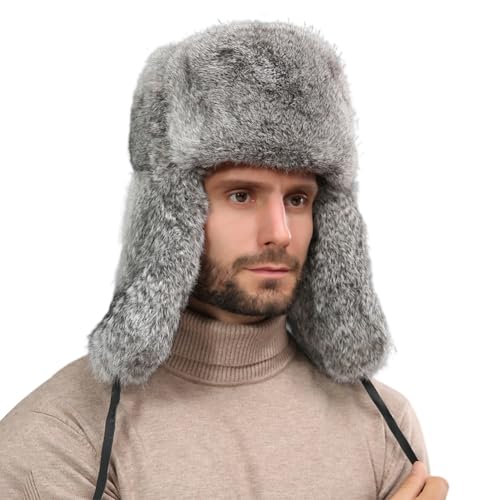 JAWSEU Russen Mütze Herren Russische Bombermütze Im Freien Warme Ohrenschützer Männer Frauen Universelle Winter Skimützen Verdickte Hüte Unisex Warme Schneedichte Fliegermütze Kunstfellmütze von JAWSEU