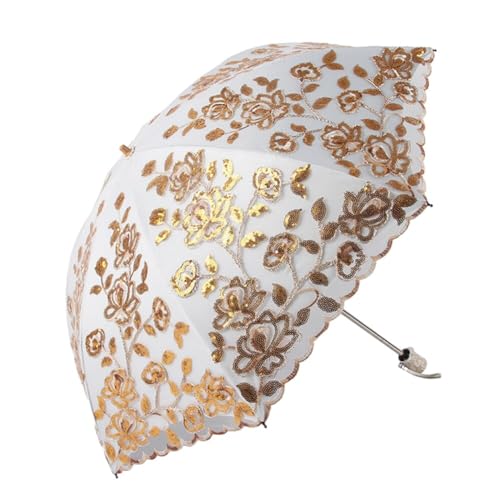 JAWSEU Vintage Sonnenschirm aus Spitze, Frauen Spitze Faltbarer Stickerei Regenschirm Sonnenschirm UV Schutz Schirm Tragbarer Faltbarer Regenschirm Hochzeitsschirm Brautschirm für Frauen Mädchen von JAWSEU