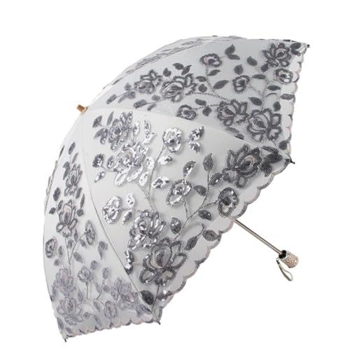 JAWSEU Vintage Sonnenschirm aus Spitze, Frauen Spitze Faltbarer Stickerei Regenschirm Sonnenschirm UV Schutz Schirm Tragbarer Faltbarer Regenschirm Hochzeitsschirm Brautschirm für Frauen Mädchen von JAWSEU