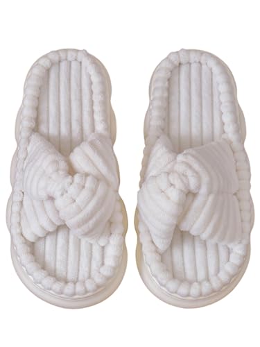 JAWSEU Winter Plüsch Pantoffeln Frauen Flauschige Hausschuhe Furry Indoor Home Hausschuhe für Frauen Kunstfell Offene Zehen Hausschuhe Anti-Rutsch Warme Pelzige Gemütliche Slipper für Indoor Outdoor von JAWSEU