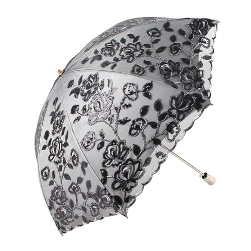 JAWSEU Vintage Sonnenschirm aus Spitze, Frauen Spitze Faltbarer Stickerei Regenschirm Sonnenschirm UV Schutz Schirm Tragbarer Faltbarer Regenschirm Hochzeitsschirm Brautschirm für Frauen Mädchen von JAWSEU