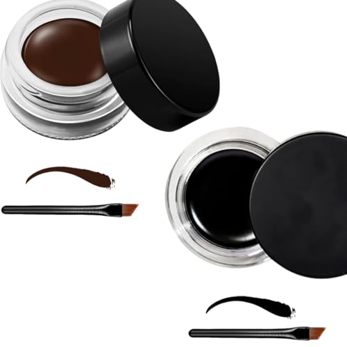 2 Stück Schwarz Braun Gel Eyeliner, Wasserfest Langanhaltende Creme Eye Liner Gel, Hochintensive Pigmente, Wischfestes Eyeliner Makeup, Black Braun Eyeliner mit 1 Eyeliner-Pinseln von JAWUZ