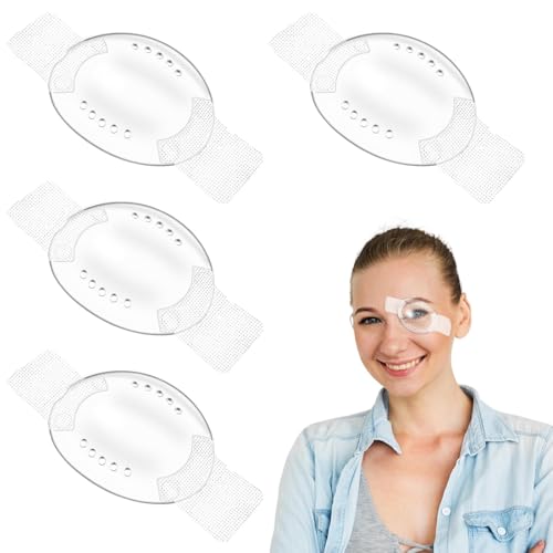 4 Stück Transparent Medizinisch Augenklappen, Bequeme Augenmaske nach Operationen, Atmungsaktiv Augenklappe Kunststoff-Augenklappen mit kleinen Loch für Erwachsene Kinder von JAWUZ