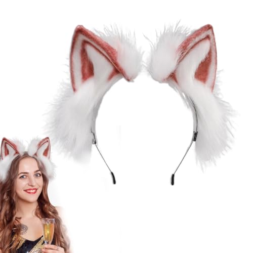 JAWUZ 1 Stück Therian Katzenohren Haarreif Erwachsene, Einstellbar Handgefertigtes Fell Fuchs Katzenohren Stirnband Fursuit Kopfbedeckung Cosplay Kostüm Party Zubehör(Rot,D) von JAWUZ