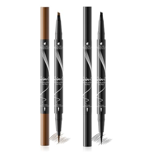 JAWUZ 2 Stück Augenbrauenstift,Augenbrauenstift Wasserfest,Microblading Augenbrauenstift,2-In-1 Dual-Ended Wischfest Eyebrow Pencil Kann Leicht Natürliche Augenbrauenfarbe(Braun+Black) von JAWUZ