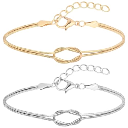 JAWUZ 2 Stück Knot Armband Gold,Partnerarmbänder,Paar Armbänder,Paare Geschenke,Passende Pärchen Armband Für Paaren Freundschaft Beziehung Passend Armreifen von JAWUZ