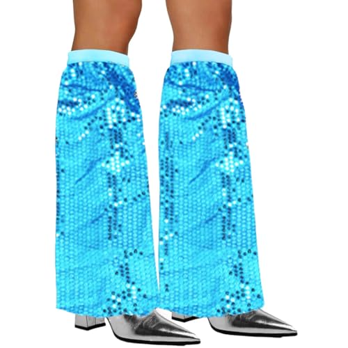 JAWUZ 2 Stück Pailletten-Stulpen, 70s Abba Kostüm Disco Outfit Damen, 1 Paar Abba Kostüm Damen Sequin Leg Boot Covers, Disco Outfit Glitzer Kostüm Abba Outfit für Karneval, Mottoparty - Blaue Farbe von JAWUZ