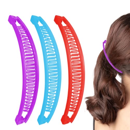 JAWUZ 3 Stück Bananenspange Haare,Banana Clip Groß,Groß Banana Hair Clip,Bananen Haarspangen Damen Dünnes Frisur,Bananen Clip Haar Accessoire Für Frauen Und Mädchen(Blau,Lila,Rot) von JAWUZ