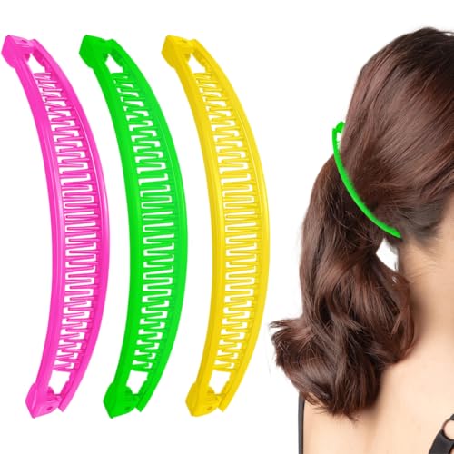 JAWUZ 3 Stück Bananenspange Haare,Banana Clip Groß,Groß Banana Hair Clip,Bananen Haarspangen Damen Dünnes Frisur,Bananen Clip Haar Accessoire Für Frauen Und Mädchen(Rot,Grün,Gelb) von JAWUZ