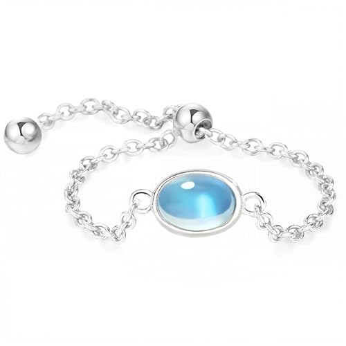 JAWUZ Anello Donna Argento 925 Regolabile Pietra di Luna CZ Celtico Vintage Ovale Rotondo Gioielli Ragazza Regalo Elegante von JAWUZ