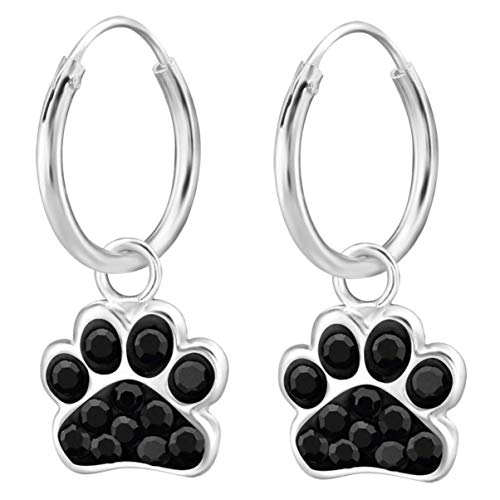 JAYARE Ohrringe Mädchen Creole Hunde Pfoten 925 Sterling Silber Glitzer Hundepfote Kinderohrringe Kinder Katzen Mädchenohrringe von JAYARE