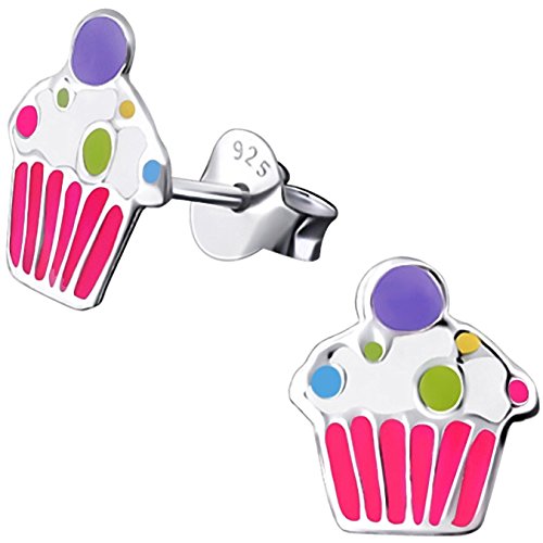 JAYARE Ohrringe Mädchen Muffin Cupcake 925 Sterling Silber rosa-pink Kinder Ohrstecker von JAYARE