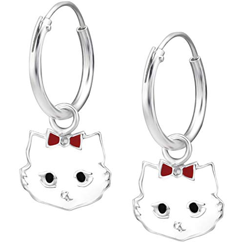 JAYARE Ohrringe Mädchen Katzen Kätzchen 925 Sterling Silber weiß Kinder Creolen von JAYARE