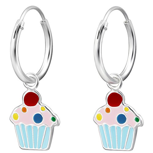 JAYARE Ohrringe Mädchen Muffin Cupcake 925 Sterling Silber hell-blau Kinder Creolen von JAYARE