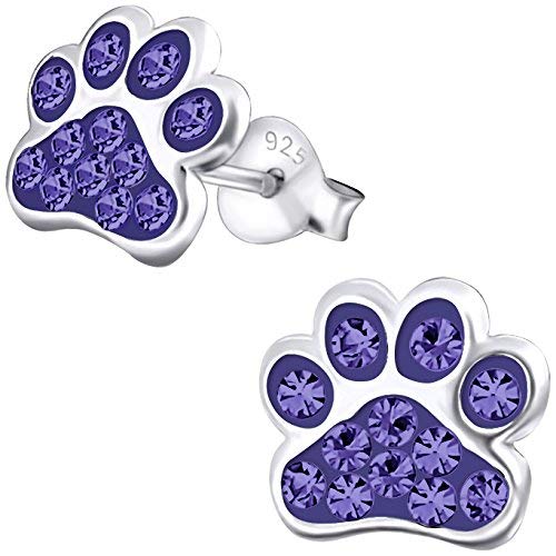 JAYARE Pfoten Kinder Ohrringe Mädchen Tatzen Glitzer Katzen Hunde Ohrstecker Silber 925 Sterling lila Geschenke für Mädchen Schmuck im Geschenketui von JAYARE