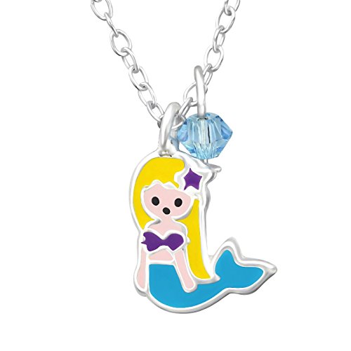 JAYARE Halskette Kinder Meerjungfrau 925 Sterling Silber Glitzer-Kristalle blau Mädchen-Kette von JAYARE