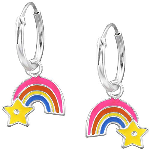 JAYARE Ohrringe Mädchen Regenbogen Sternschnuppe 925 Sterling Silber bunt Kinder Creolen von JAYARE