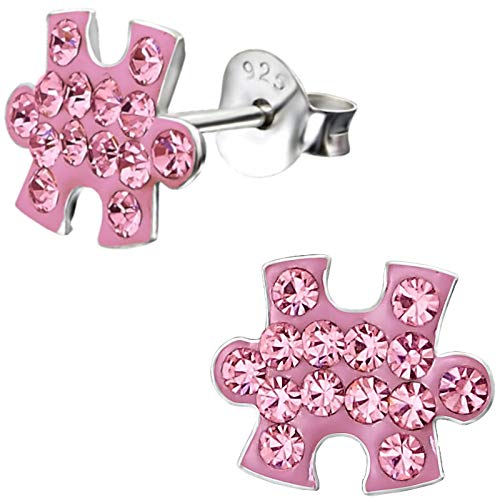 JAYARE Kinder Ohrringe Puzzle 925 Sterling Silber Glitzer Ohrstecker Puzzleteile Puzzleform Kinderohrringe Mädchen Mädchenohrstecker Schmuck von JAYARE