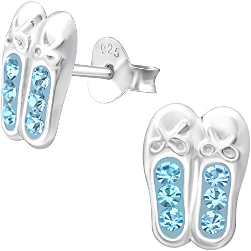 JAYARE Kinder Ohrringe Mädchen Ballerina-Schuhe Ohrstecker Silber 925 Sterling Ballett Stecker Glitzer-Kristalle hell-blau von JAYARE