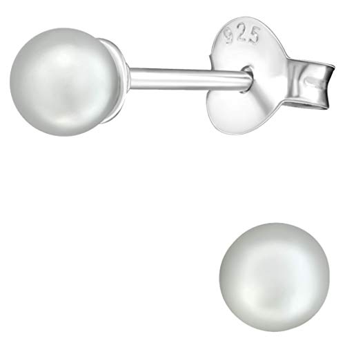 JAYARE Kinder Perlenohrringe Silber 925 Mädchen - kleine Perlen Ohrringe - 4 mm grau - Ohrstecker Stecker von JAYARE