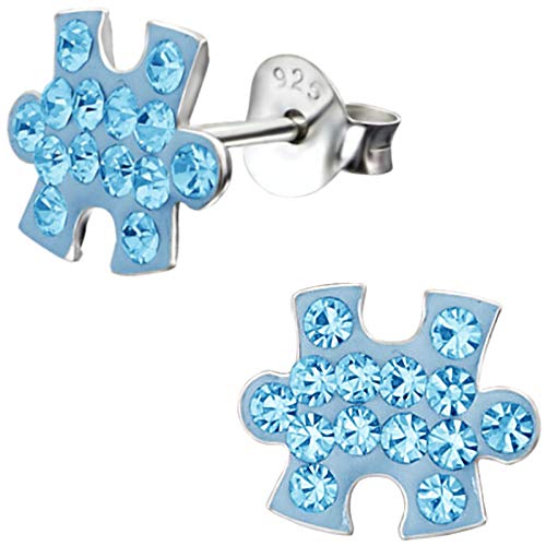 JAYARE Kinder Ohrringe Puzzle 925 Sterling Silber Glitzer Ohrstecker Puzzleteile Puzzleform Kinderohrringe Mädchen Mädchenohrstecker Schmuck von JAYARE